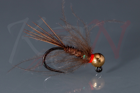 Pheasant tail jig nymph with CDC hackle - gold tungsten bead - NJ28 #12